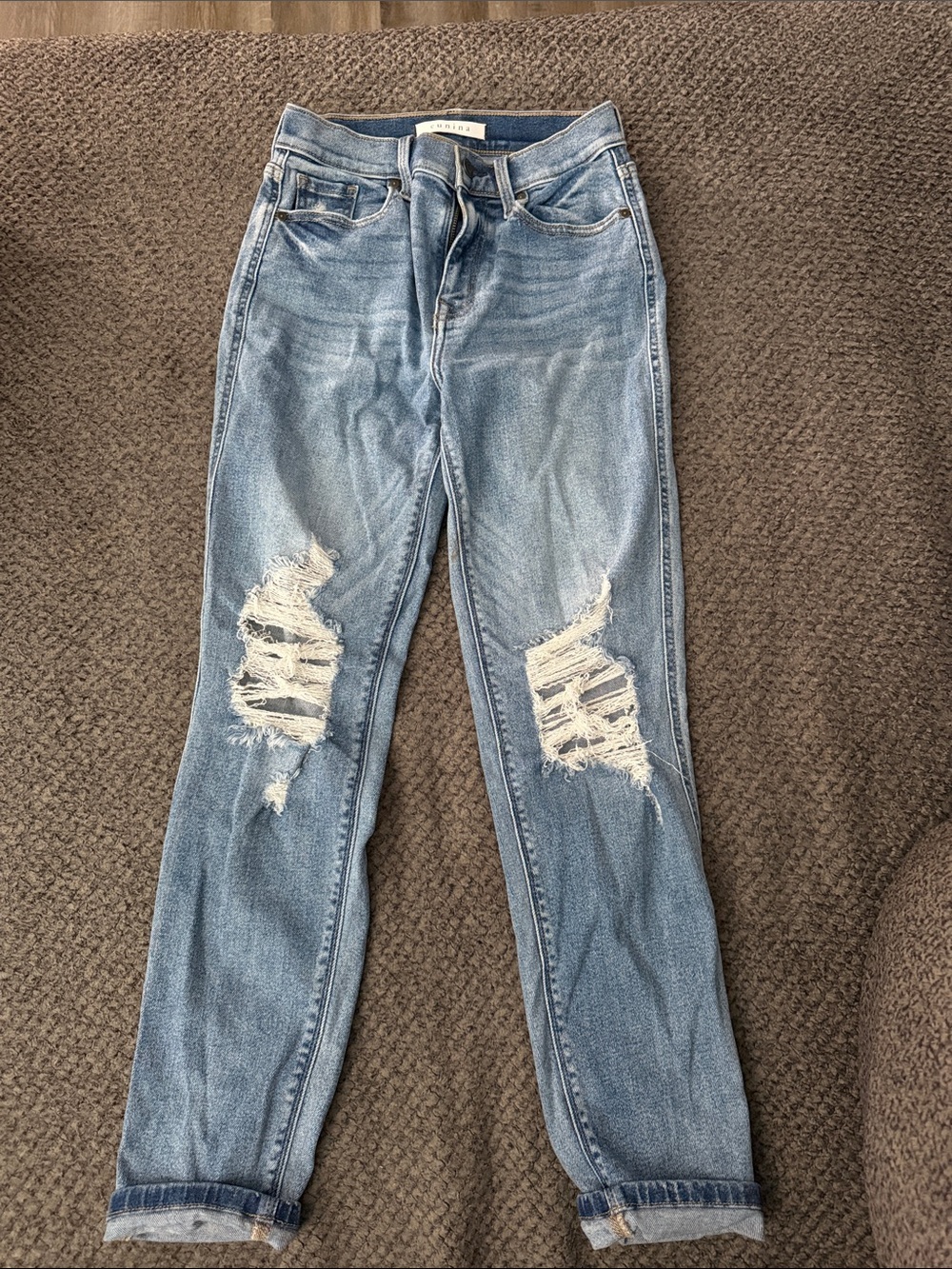eunina Light Blue Distressed Boyfriend Jeans